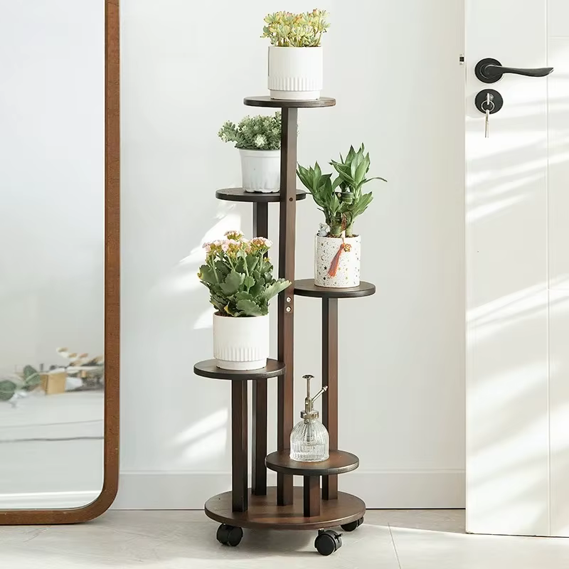 Support roulant pour plantes en bambou