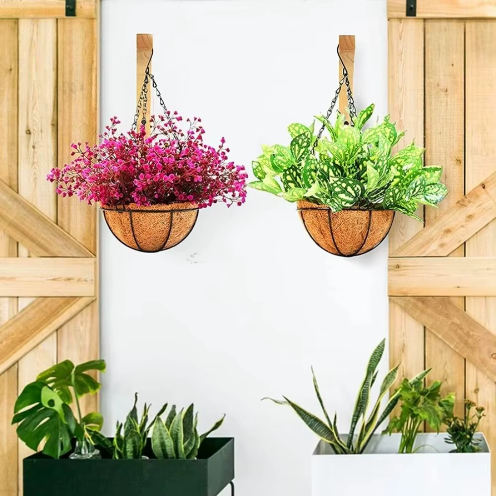 Support mural en bois naturel pour plantes suspendues