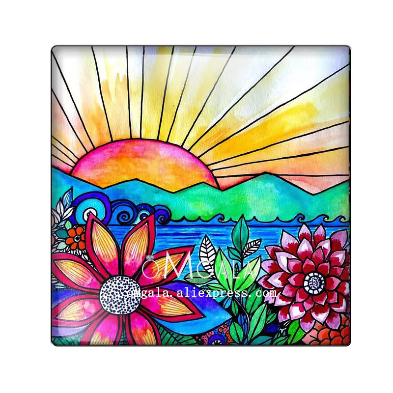 Art coloré peinture à l'huile fleurs carré 10 pièces mélangées 12mm/20mm/25mm/30mm photo verre cabochon démo dos plat résultats de fabrication
