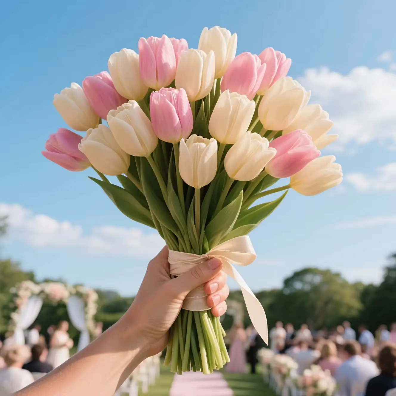 8 tulipes artificielles - 4 blancs + 4 roses