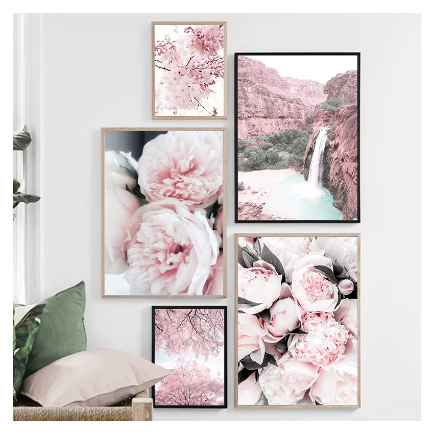 Affiches et imprimés nordiques de montagne de fleurs
