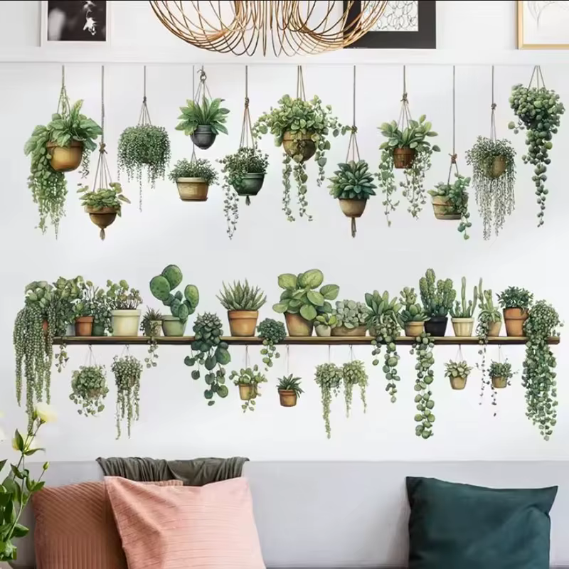Autocollants muraux plantes en pot aquarelle