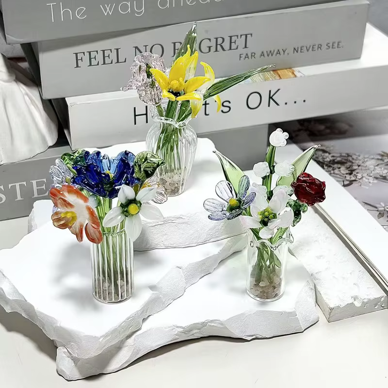 Ornement en verre de tulipe, Bouquet de fleurs simulées, série de guérison, la vie de la petite amie est mille fois, printemps et lumineux