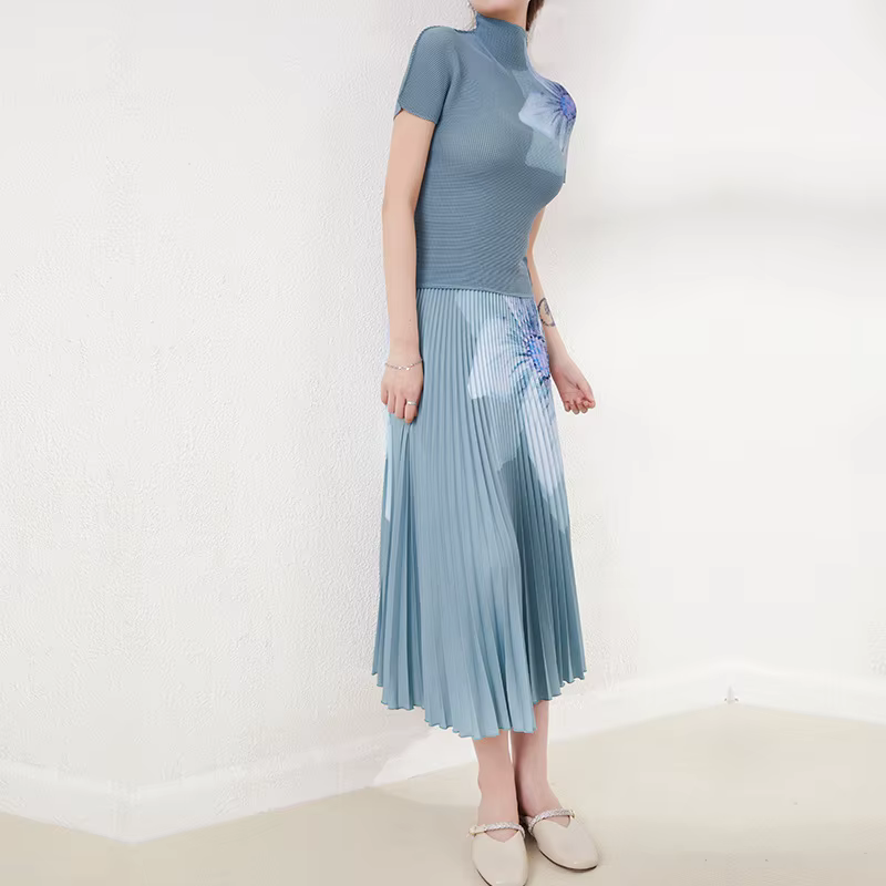 Haut élégant à imprimé floral pour femmes haut de gamme, nouveau style printemps/été, ensemble jupe deux pièces sophistiqué.