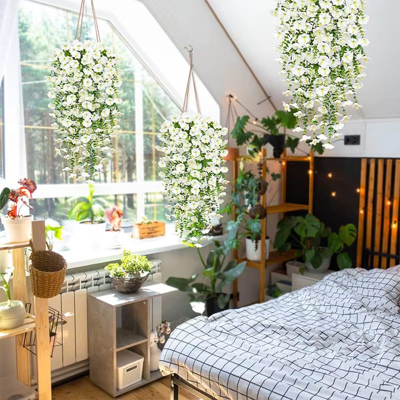 1/2 pièces 75cm blanc artificiel matin gloire tenture murale fausses plantes violettes suspendus fleurs vignes pour la maison jardin décoration de mariage