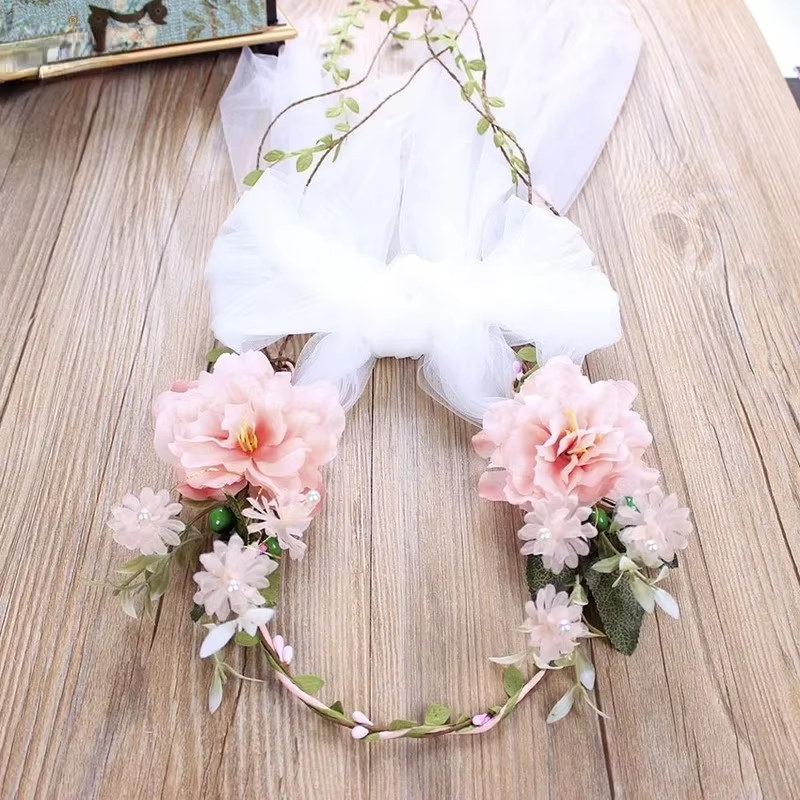 Voile de Rose de mariage pour mariée blanche, couronne de coiffure pour femmes, bandeau pour Date, décoration de maquillage, couronne de fleurs