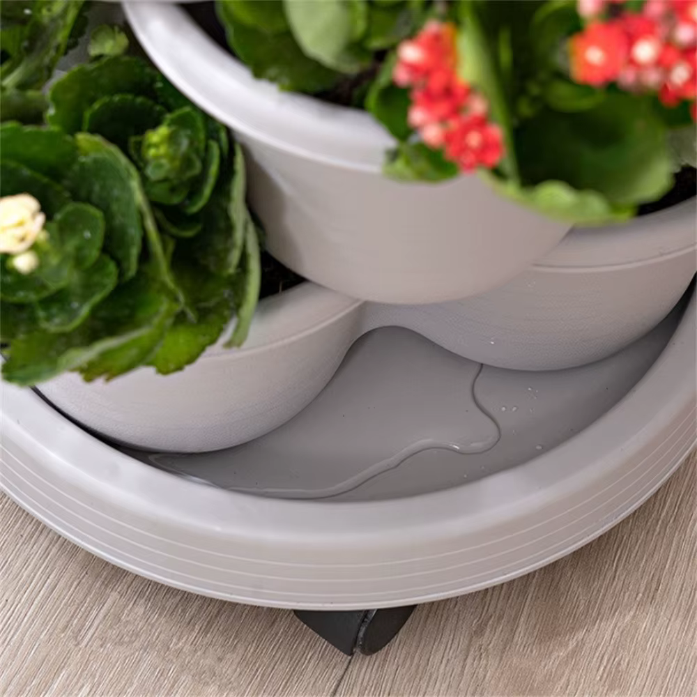 Nouveau pot de fleurs vertical empilable en plastique avec roulettes mobiles