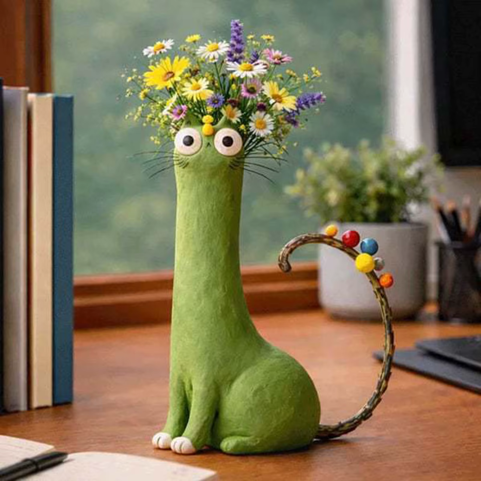 Vase à fleurs fantaisie en résine en forme de chat, 1 à 6 pièces, moderne et mignon, ornement créatif pour la maison, le salon, la décoration d'étagère