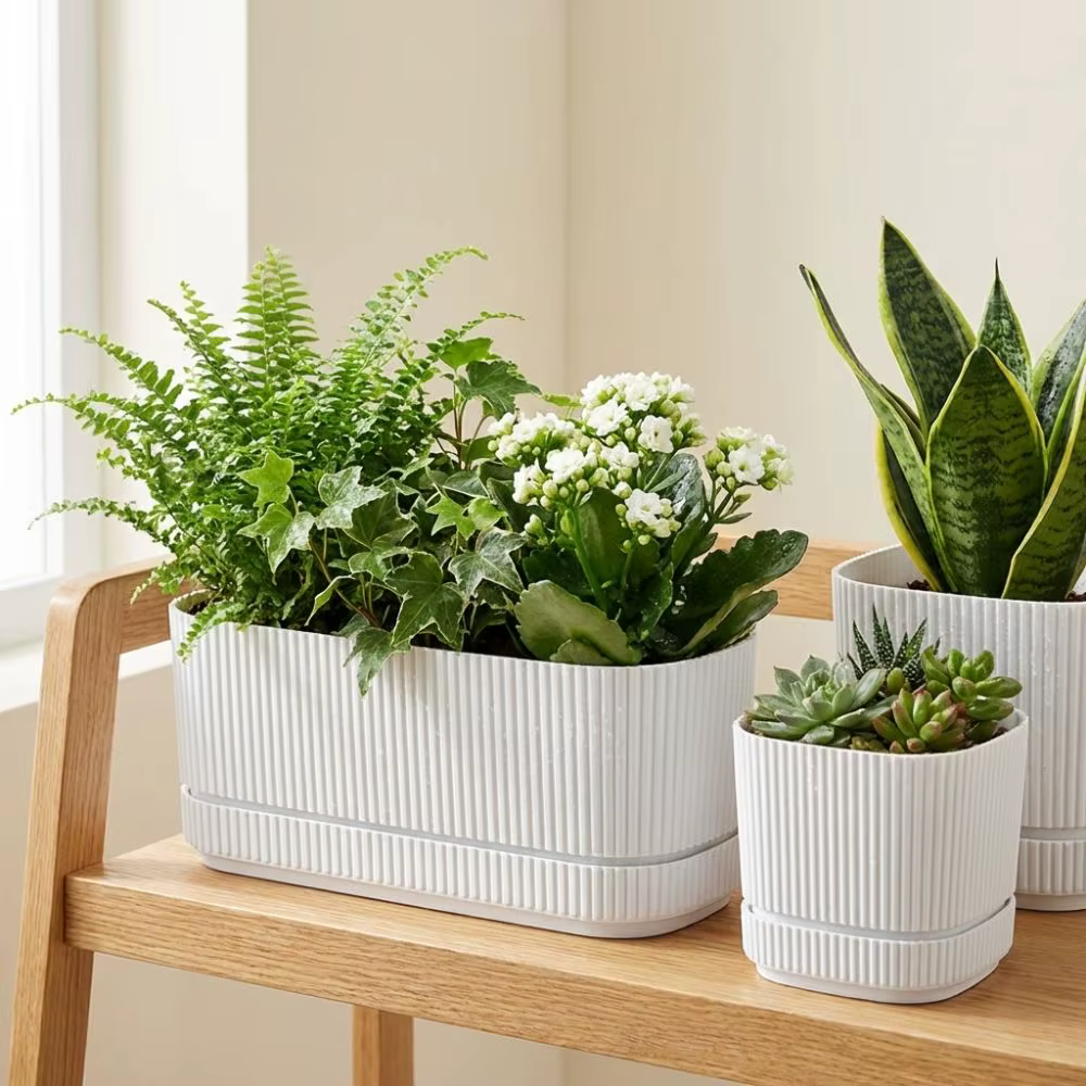 Pot de fleurs auto-arrosant à double couche avec trou de drainage