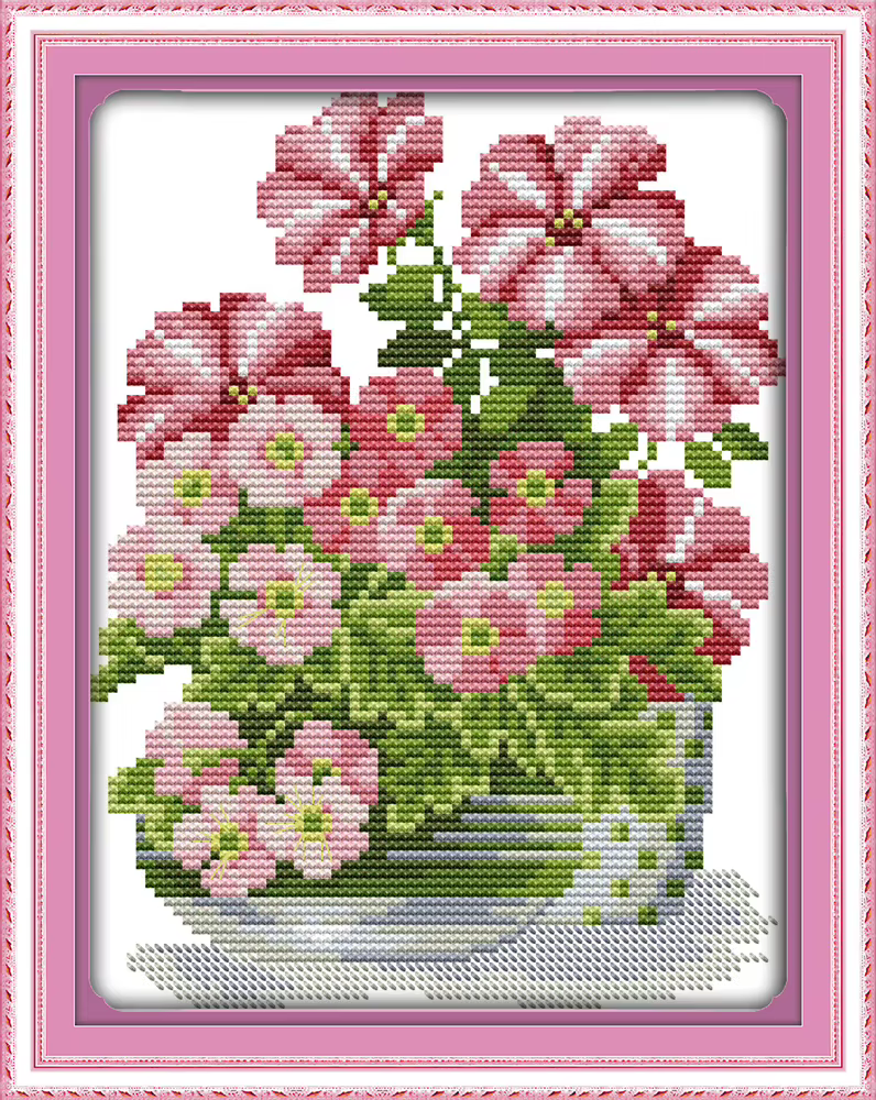 Kit de point de croix série fleurs en pot
