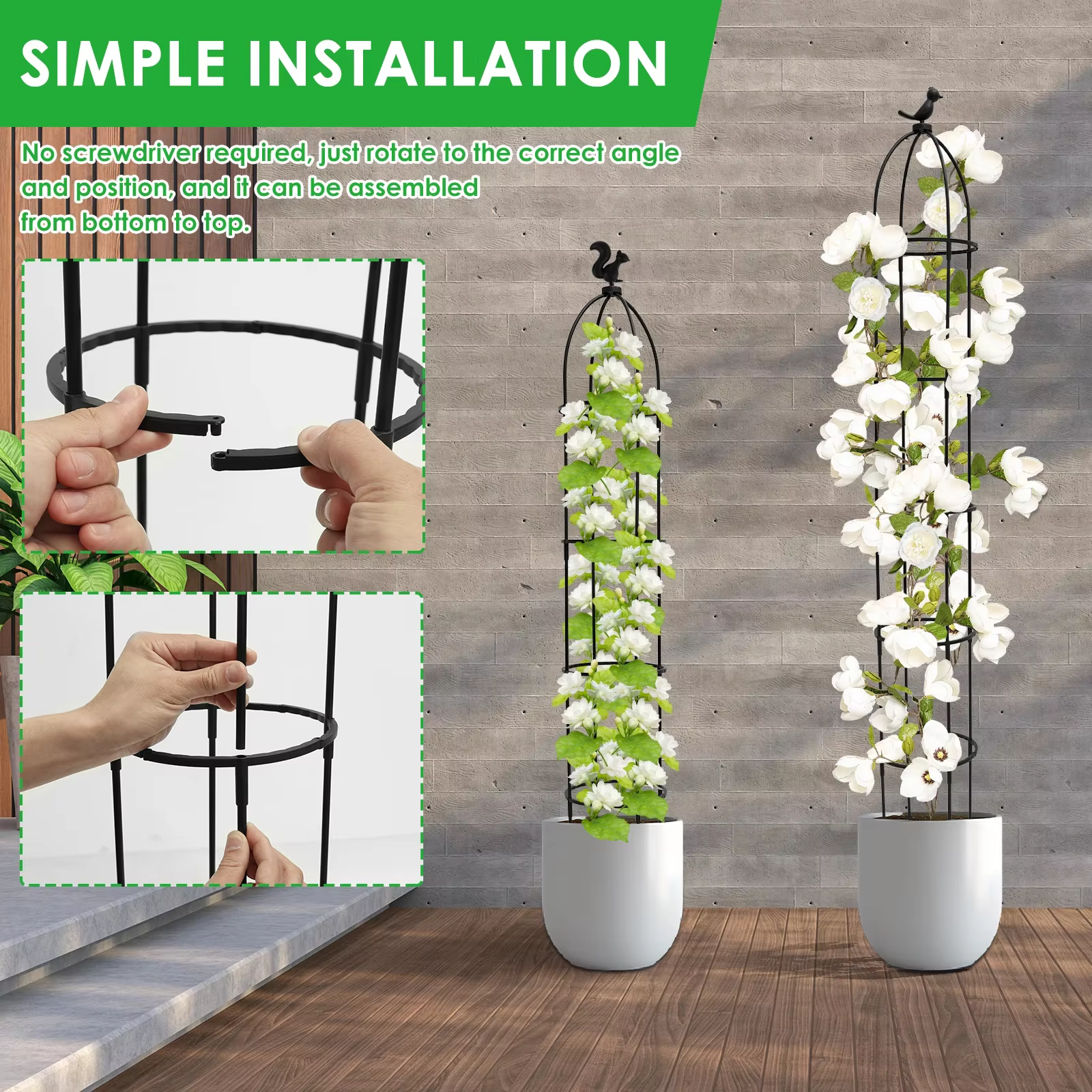 Lot de 2 obélisques de jardin pour plantes grimpantes