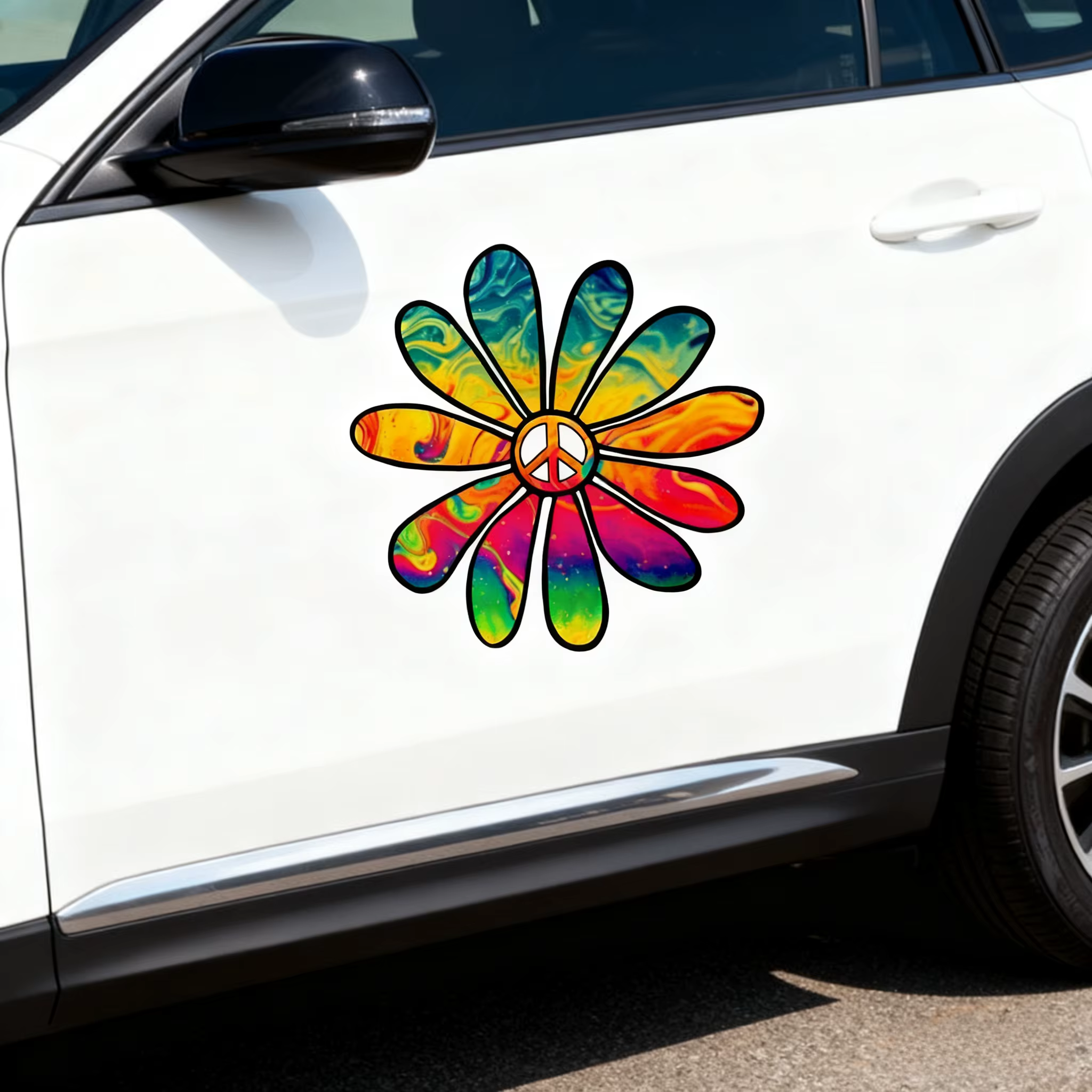 Autocollant de voiture Flower Power Peace, autocollant en vinyle imperméable, Design Hippie coloré pour Auto moto ordinateur portable pare-chocs fenêtre décor