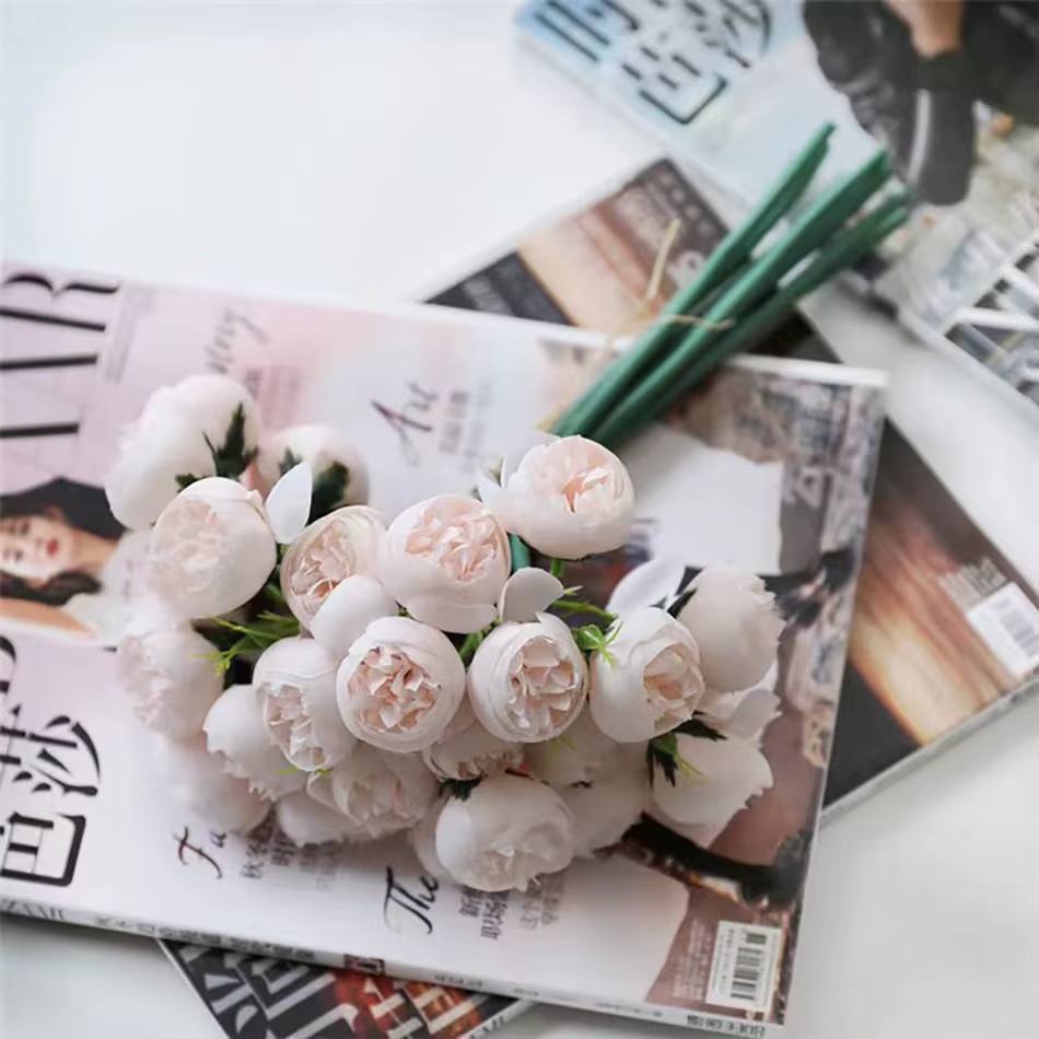Rose rose pivoine fleurs artificielles 1 Bouquet 27 têtes Roses fausse fleur pour Vase de Table organiser les fleurs de décoration de mariage à la maison