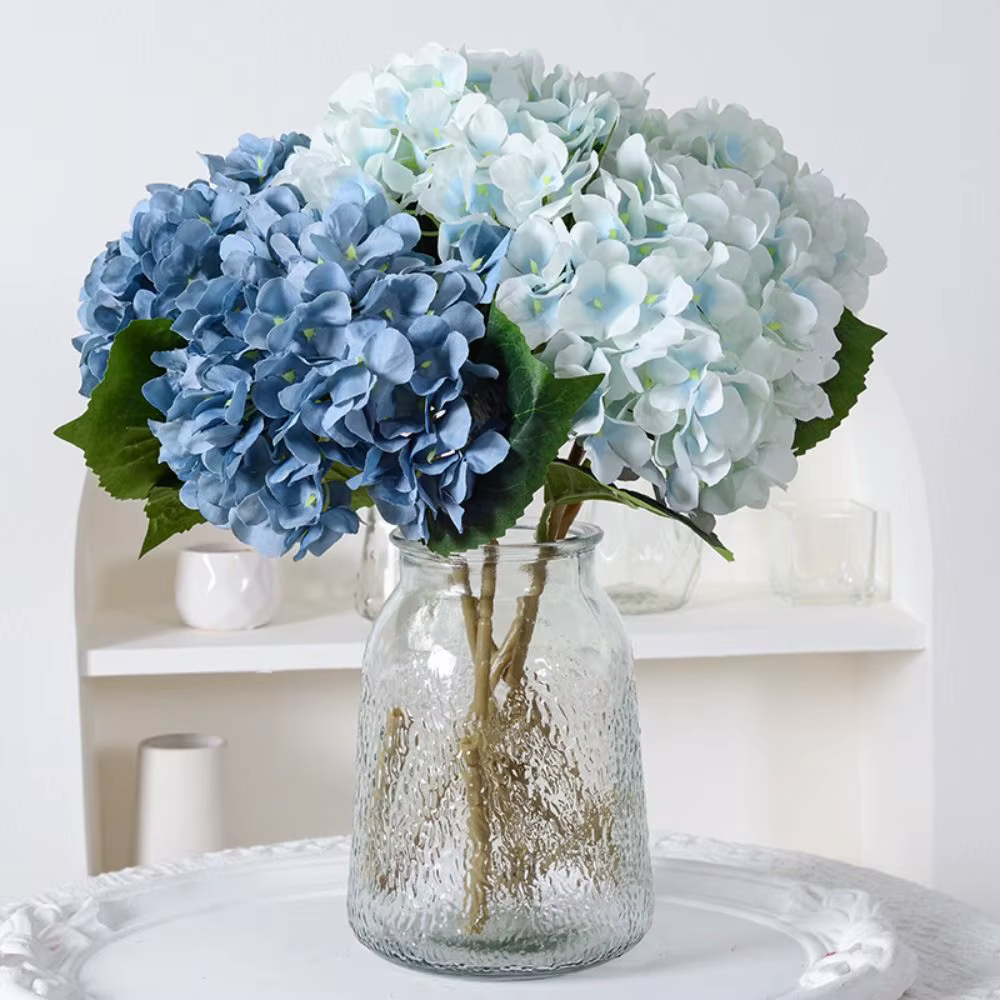 Bouquet de fleurs artificielles d'hortensias bleus colorés de 45 cm pour mariage