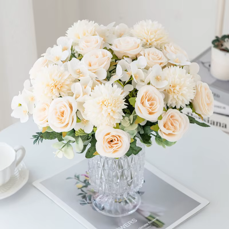 Fleur artificielle Rose chrysanthème soie bouquet de mariée mariage extérieur jardin arc saint valentin maison vase table bricolage cadeau décor