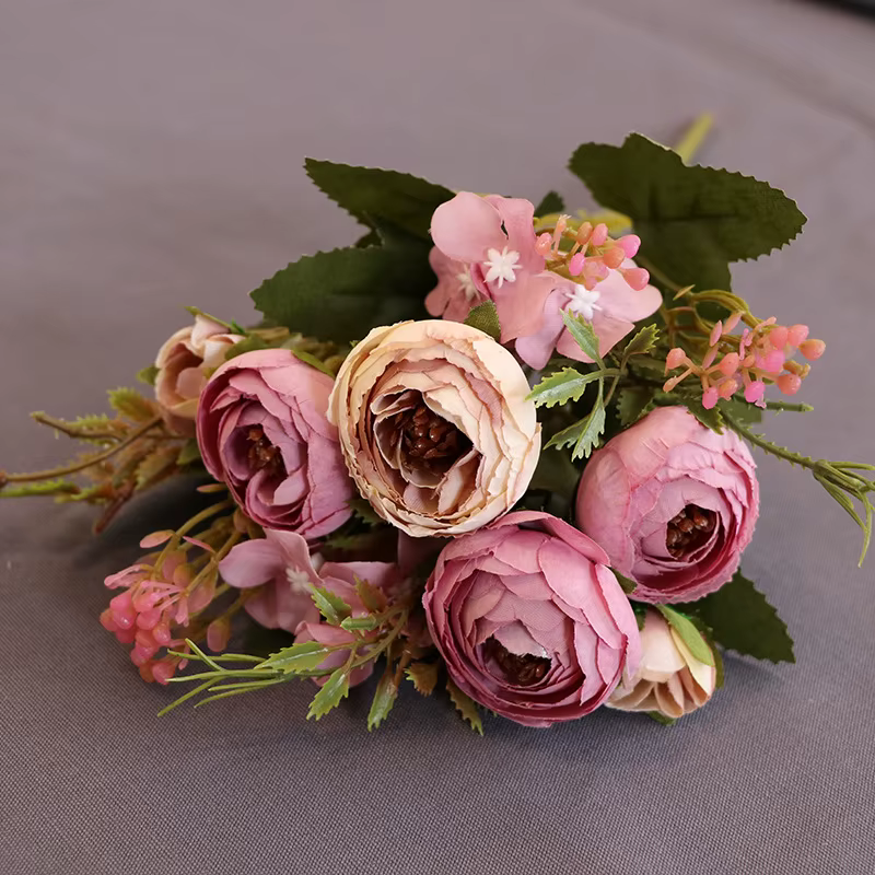 Fleurs artificielles vintages rose thé en soie