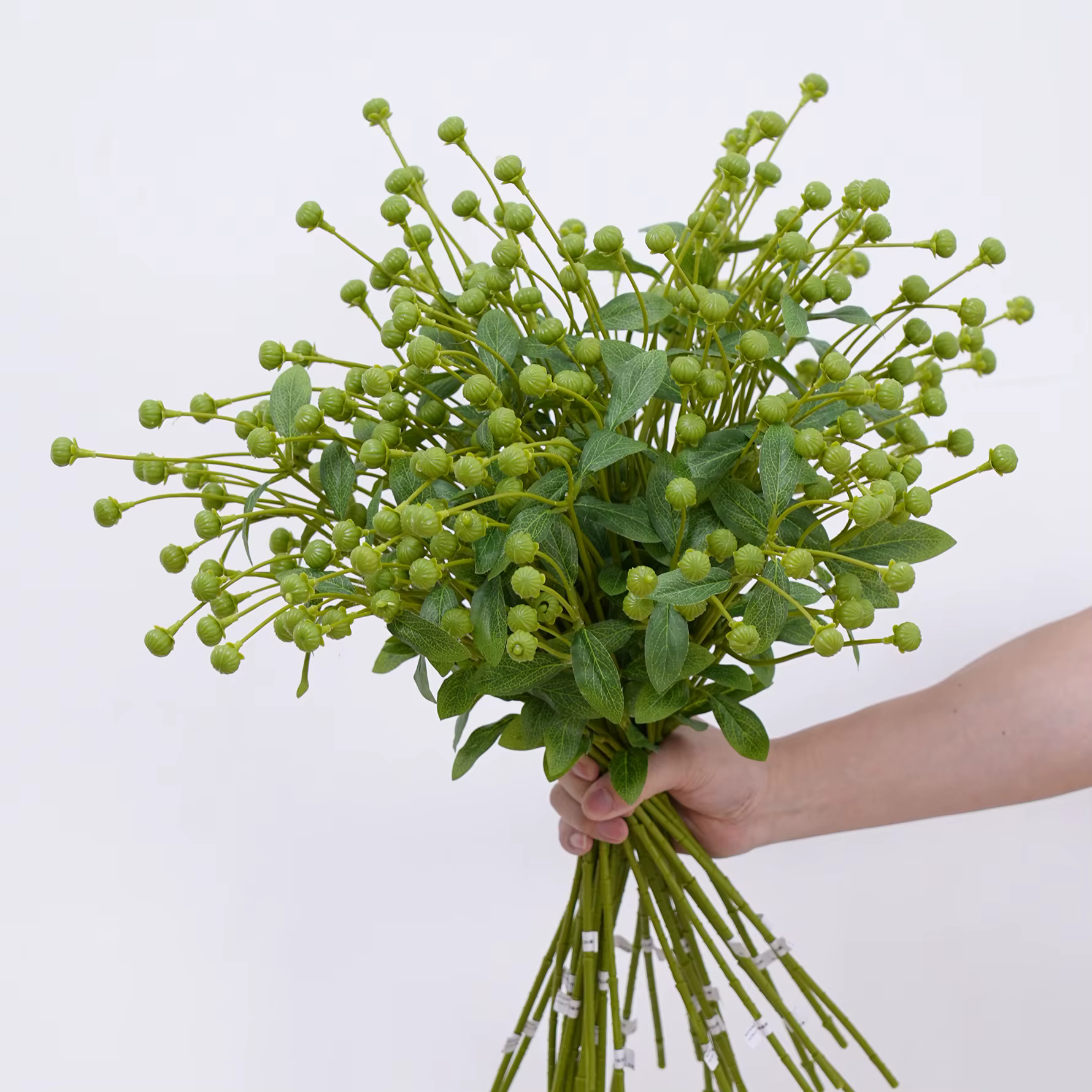 X1015 Branche Artificielle Plante Verte Chrysanthème Fleur Blanche Décoration de Table Maison Vase Composition Florale
