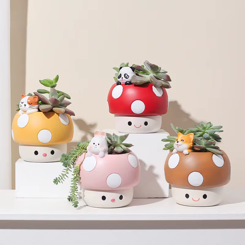 Pot de plantes succulentes en forme de champignon créatif