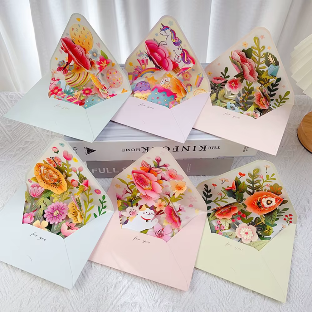 Carte postale à fleurs pop-up 3D avec enveloppe