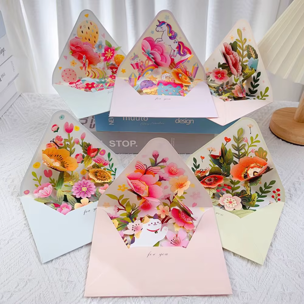 Carte postale à fleurs pop-up 3D avec enveloppe