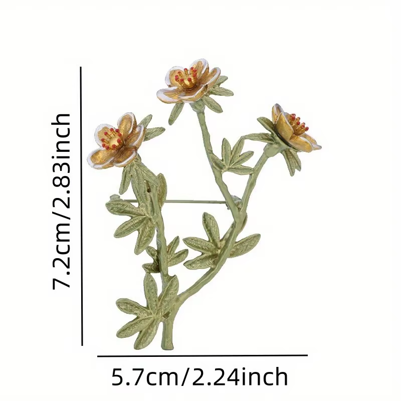 Broche de branche de fleur verte laquée pour dames