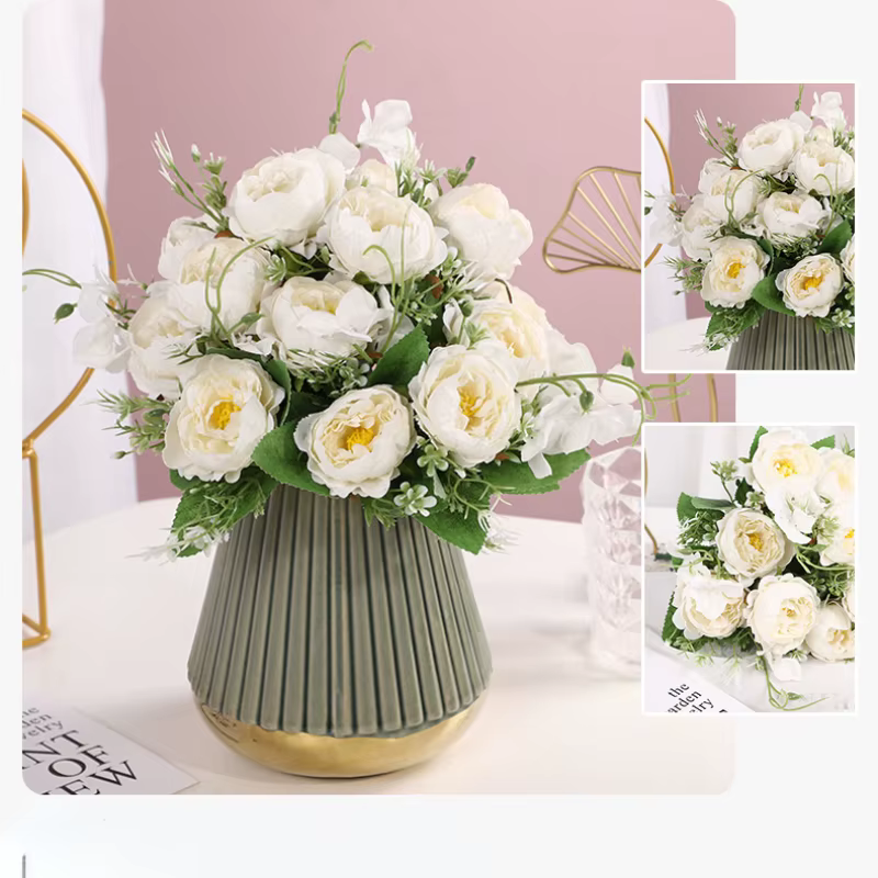 Vert Aloes 2 pièces fleurs artificielles soie violet pivoine fausse fleur coin Rose parfum pivoines Bouquet Restaurant décoration