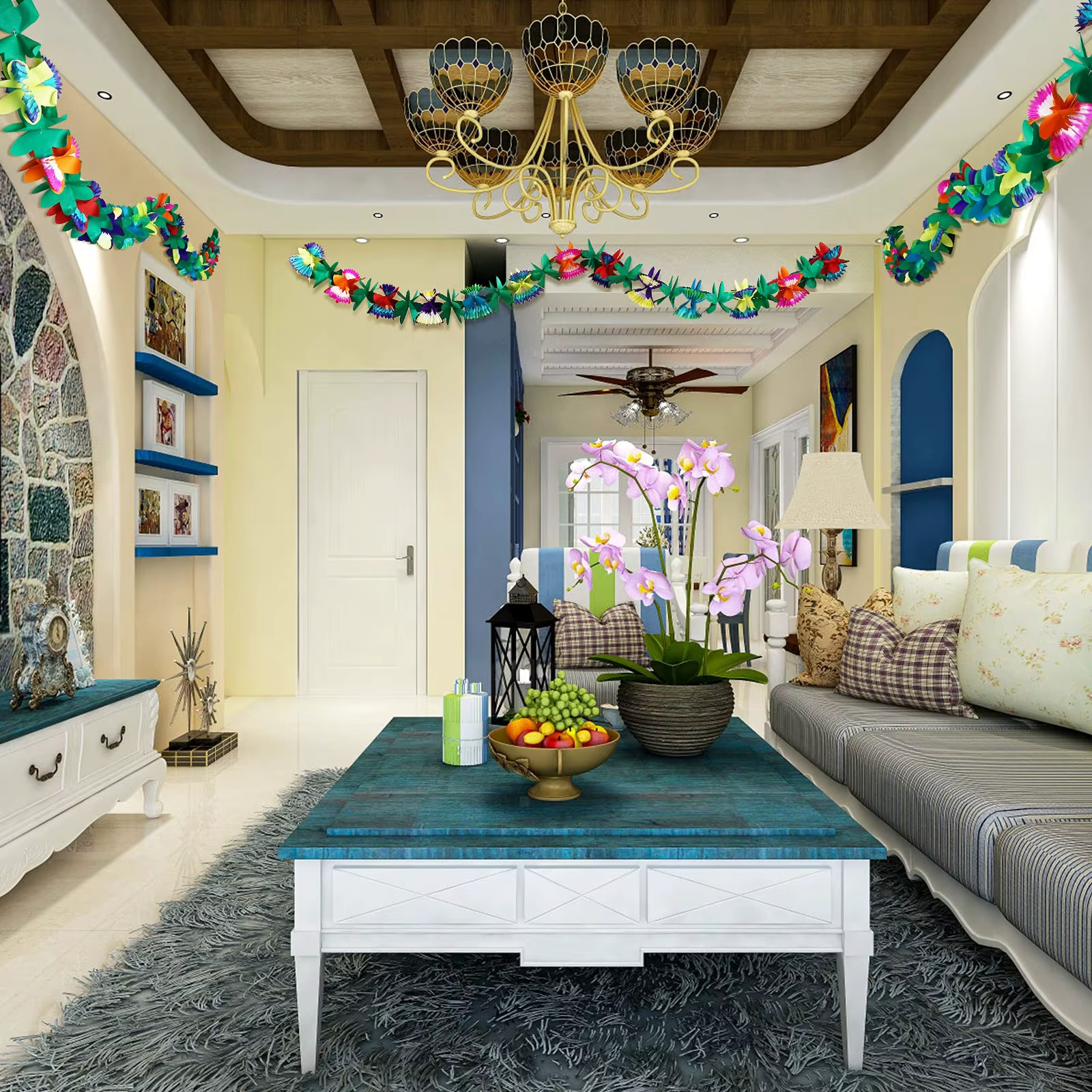 Lot de 4 guirlandes de fleurs en papier tropicales de 3 m – Décorations de fête Luau