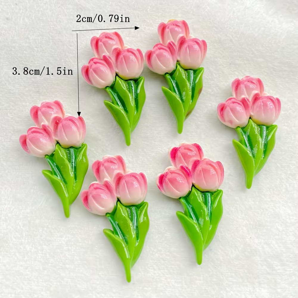 Ensemble de statues de fleurs en résine, 10 pièces, fleurs de tulipe plates pour scrapbooking, artisanat de bricolage et décorations de vacances, aucune électricité requise