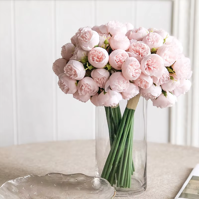 27 têtes Rose pivoine fleurs artificielles Bouquet de soie Roses fausse fleur pour Vase de Table organiser