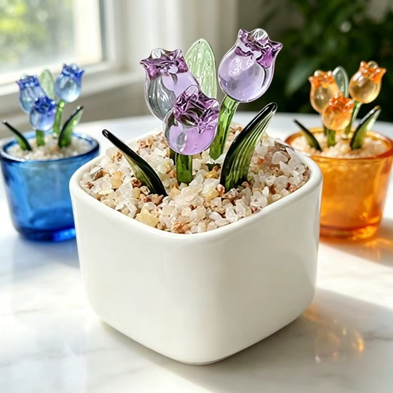 Bouquet tulipes en plastique en verre