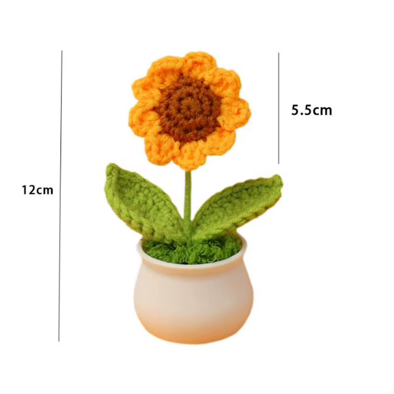 Pots de tournesol tricotés à la main