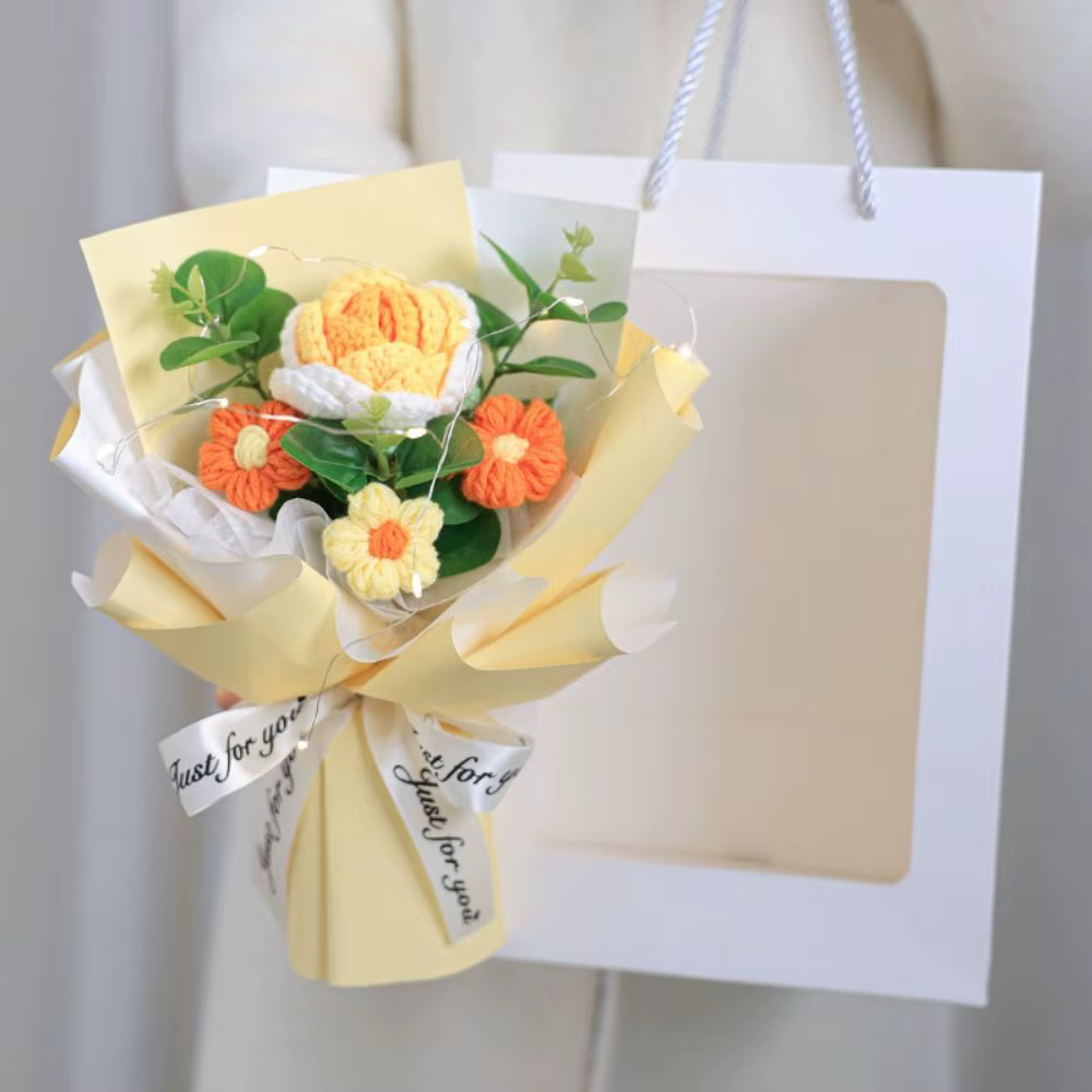 Nouveau Bouquet de fleurs au Crochet en coton tissé avec lampe
