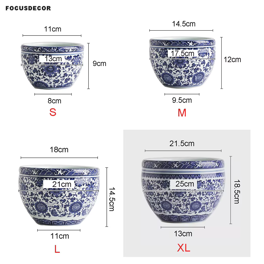 Jingdezhen Pot de fleur en porcelaine bleue et blanche haute température Pot