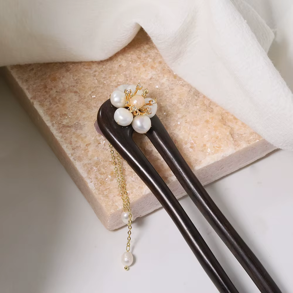 ALANDING YST-Épingle à Cheveux en Perles Naturelles pour Femme, Fleur Excavateur, Style de Styliste Coréen, Bijoux de Luxe, Cadeau à la Mode pour Dames et Bol, GH0135