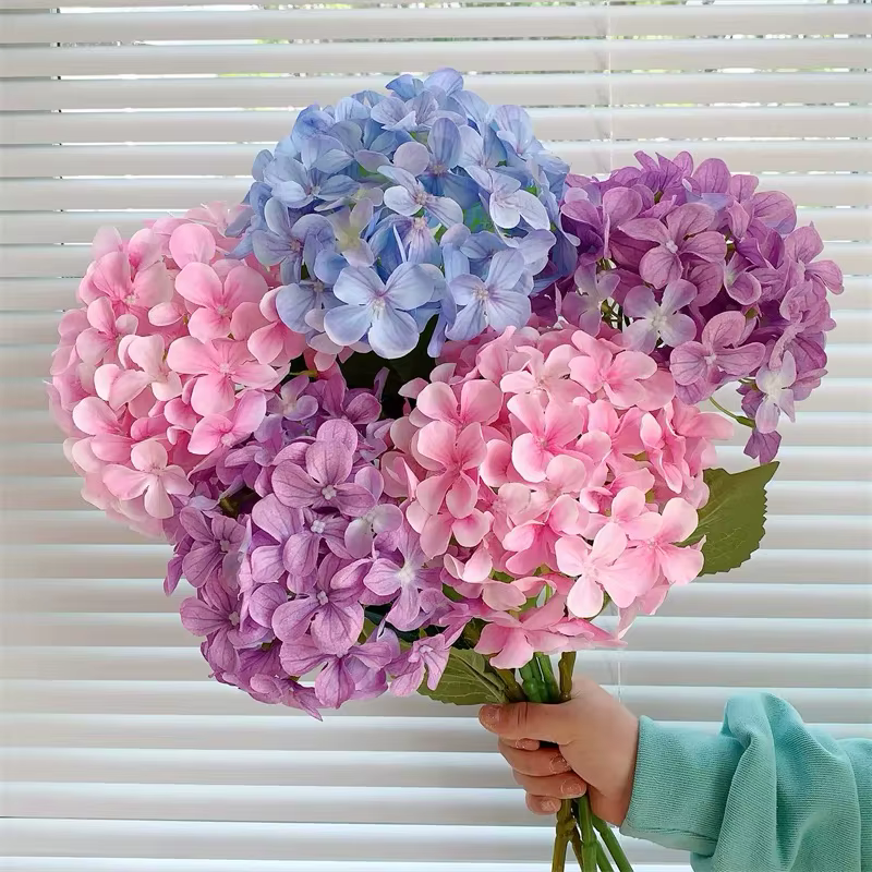 Nouveau Hortensia fleur artificielle toucher réel hydratant faux Bouquet de fleurs pour la maison décor de mariage salon bureau Floral