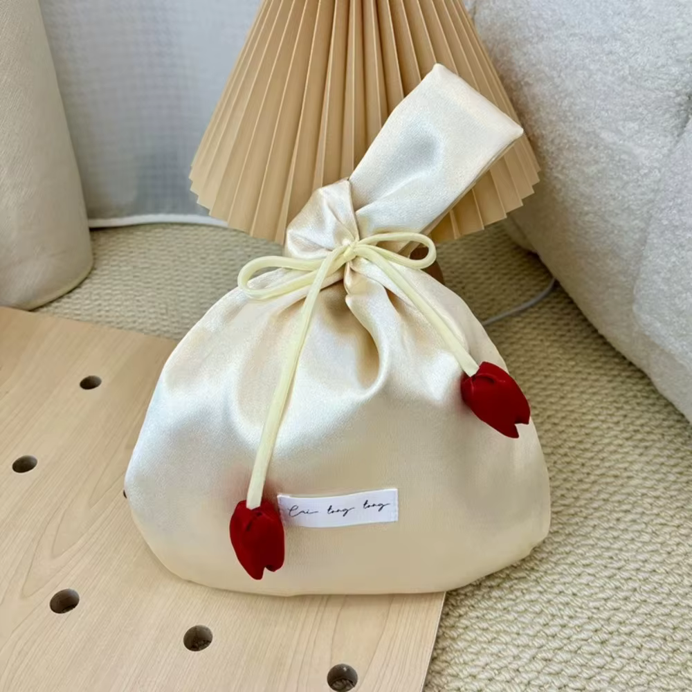 Sac fourre-tout tendance en forme de tulipe, sac seau en soie douce lavable, sac à main élégant pour femme, sac de poignet en forme de gilet, sac de rangement pour soirée