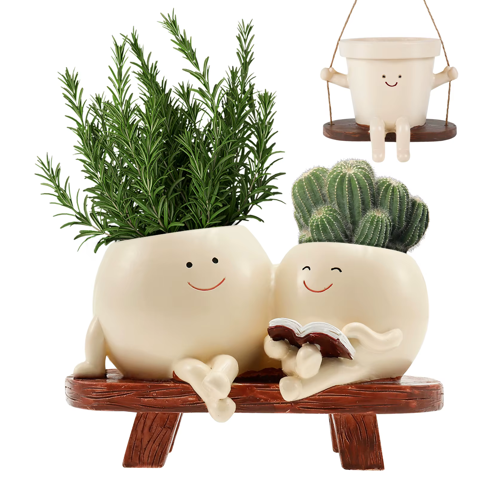 Jardinière en résine avec visage souriant