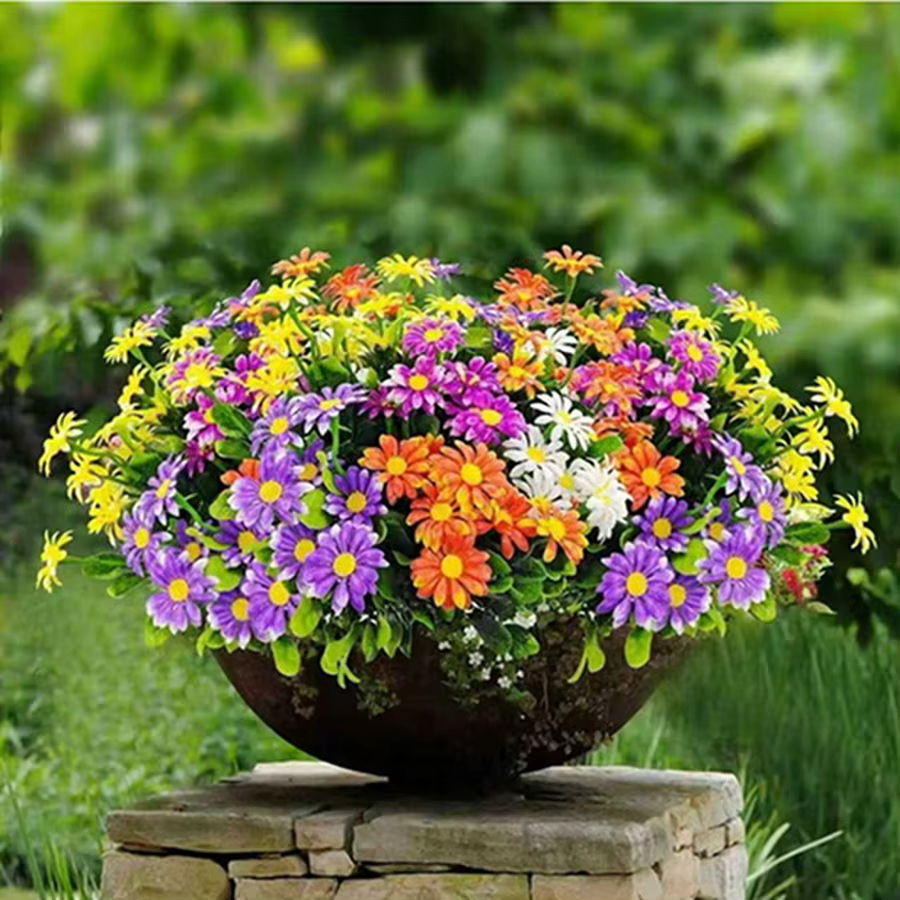 Fleurs artificielles Soie Faux Plante Daisy Mariage Arc Couronne Maison Chambre Table Décor Cour Extérieure De Haute