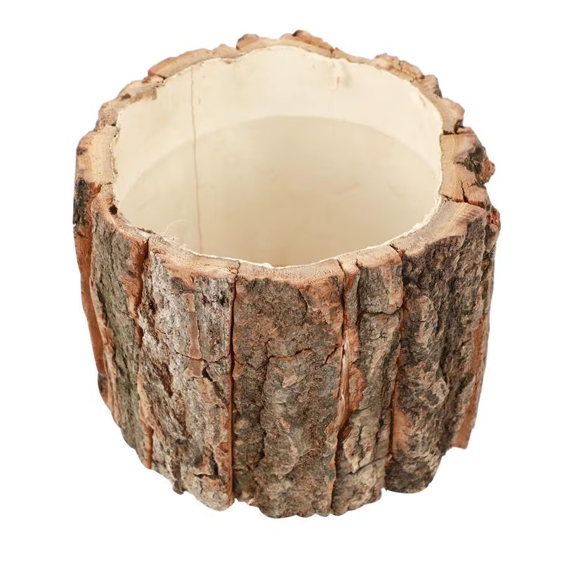 Grand pot de fleurs en bois naturel
