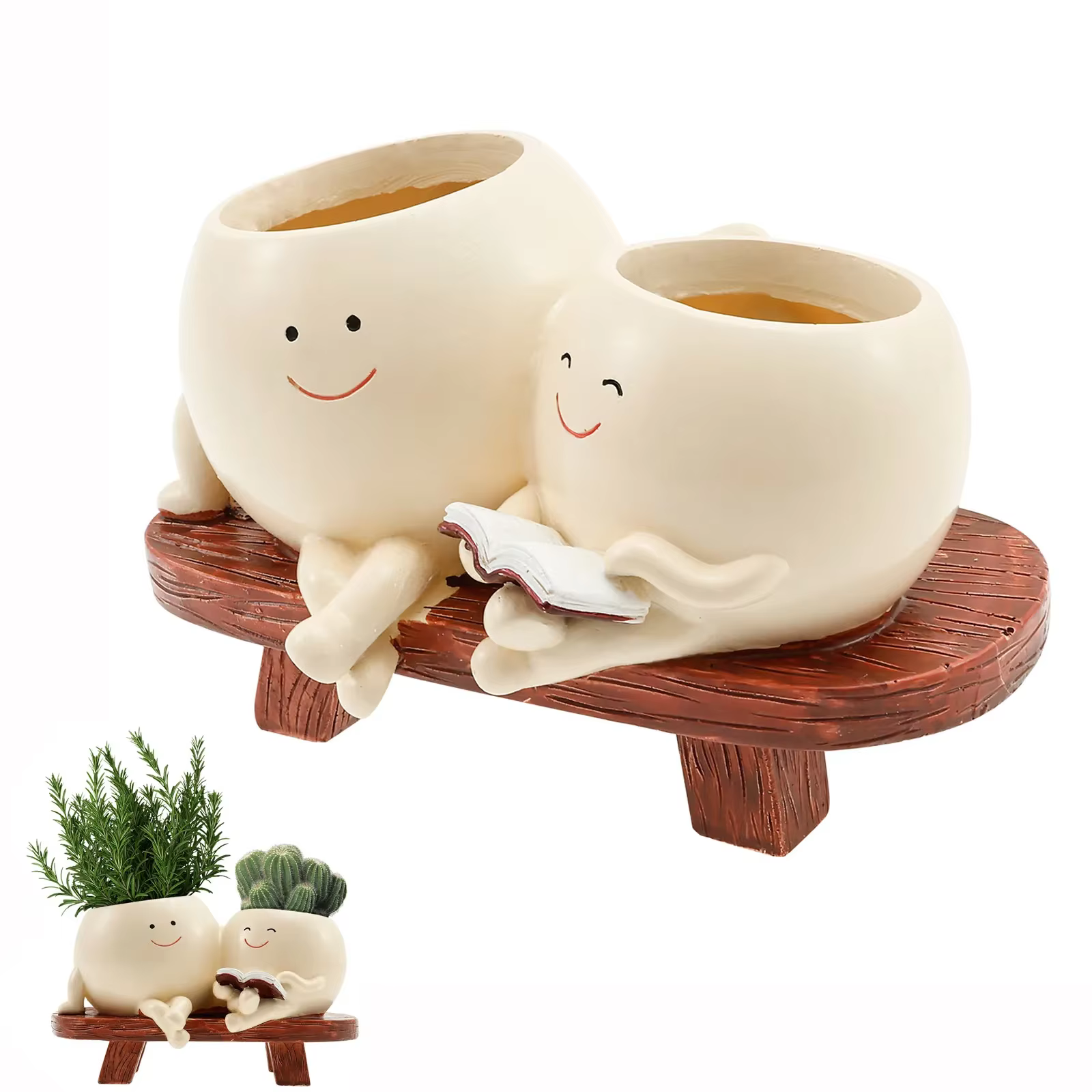 Jardinière en résine avec visage souriant