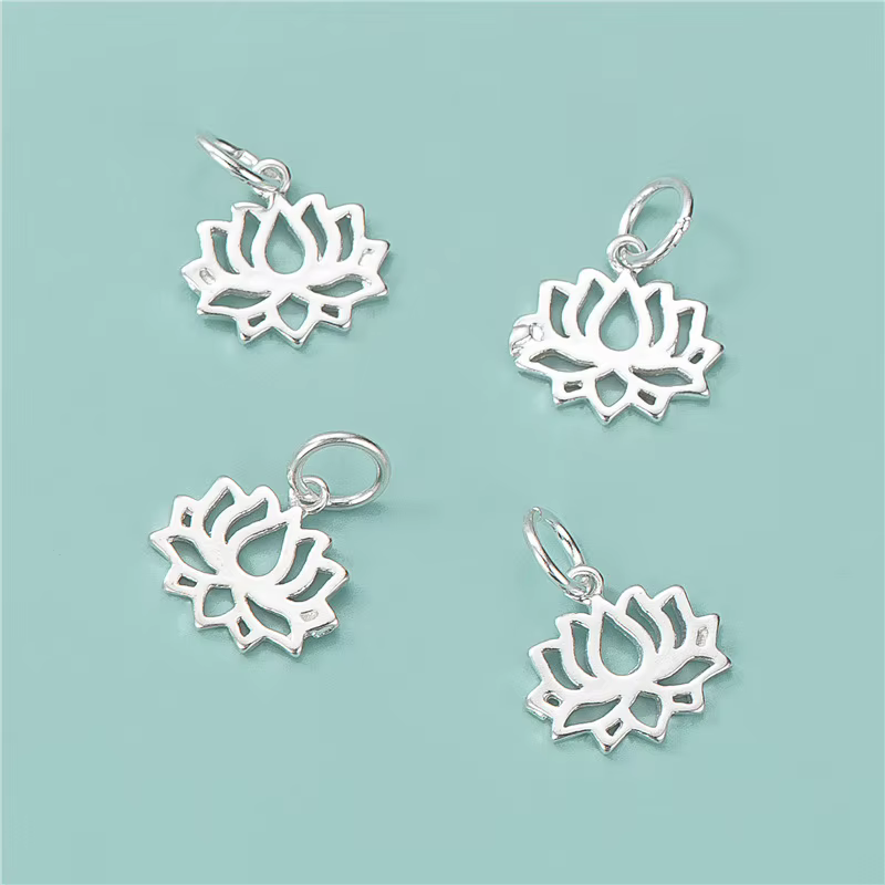 Véritable véritable pur solide 925 pendentif en argent Sterling fleur de Lotus Suspension bijoux à bricoler soi-même faisant des résultats breloques
