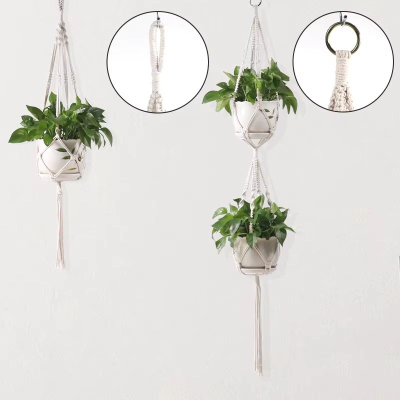 Panier suspendu pour plantes en macramé fait à la main