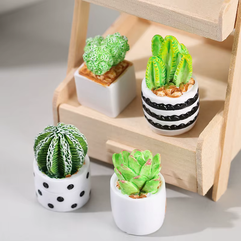 4 pièces/ensemble de Mini ornements succulents en pot