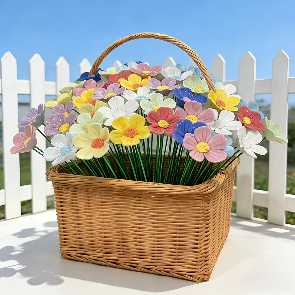 Bouquet de fleurs en céramique à pétales multicolores