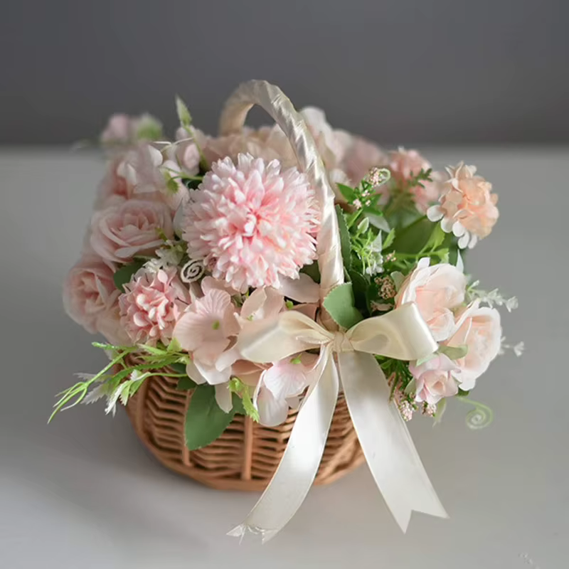 Panier de fleurs de mariage tissé à la main avec poignée