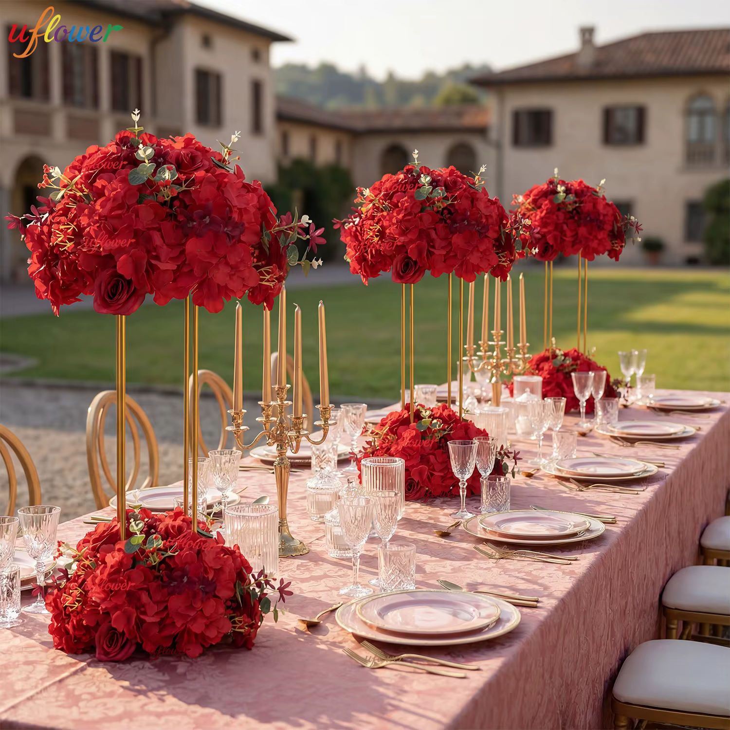 Bouquet de fleurs artificielles en forme de boule de roses rouges en soie Uflower 30/45 cm