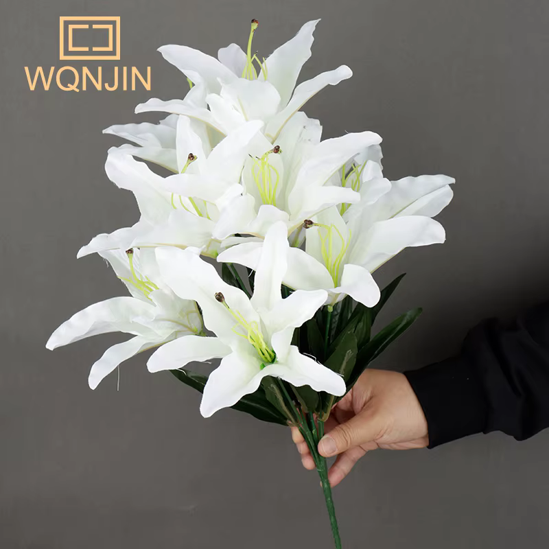 9 têtes/branche de fleur artificielle de lys blanc, Simulation de fleur décorative pour la maison, cadeau, faux Bouquet de branche de lys