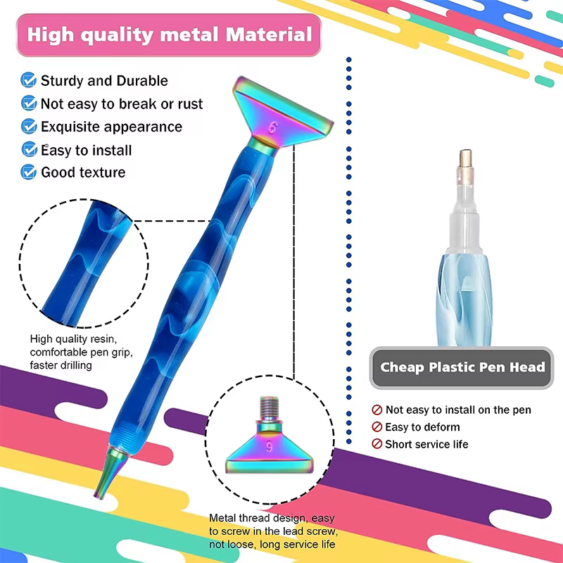 Kit d'accessoires pour stylo de peinture au diamant, 12 embouts métalliques filetés avec 6 pièces de cire à modeler, ensemble d'outils de dessin pour l'art et l'artisanat DIY