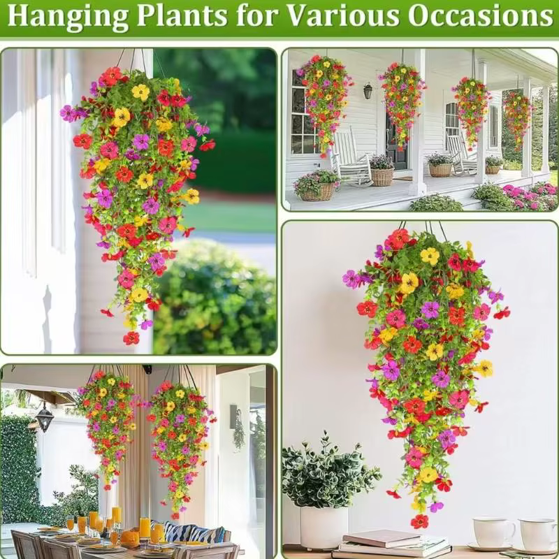 E8BD Fleur suspension artificielle pour décoration plante suspendue en plein air 6pcs 78