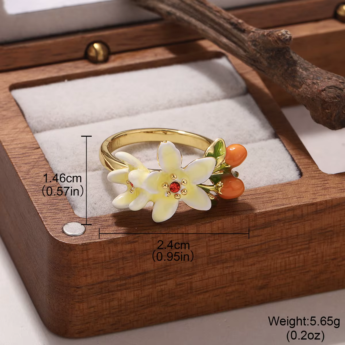 Bague Fleur de Hawthorne Émaillée Rose Plaqué Or 18K pour Femme, Bijou Vintage Tendance